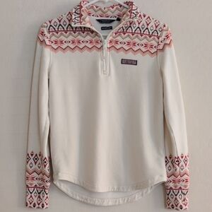 Vineyard Vines Dreamcloth Fair Isle Relaxed Shep Shirt Red Cream Half Zip - XXS